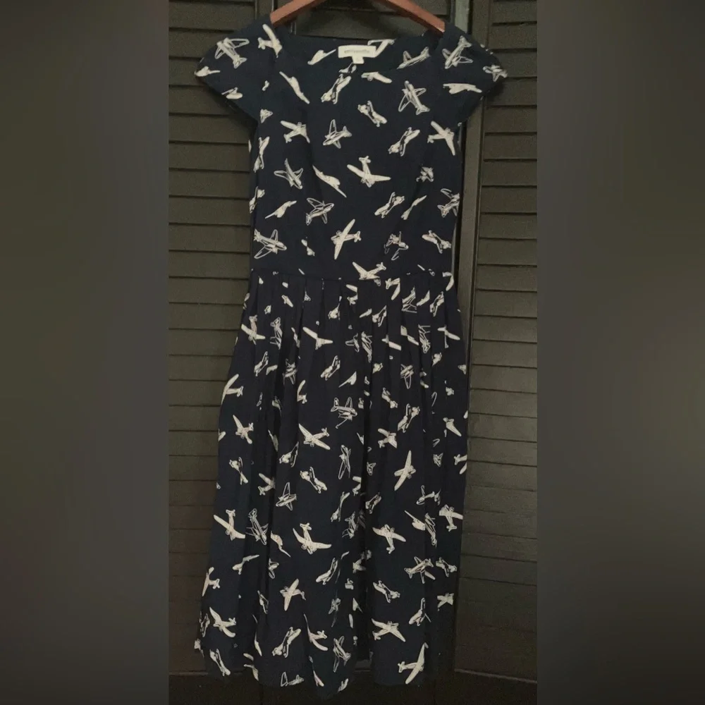 Vintage Modcloth Emily and Fin Airplane/Jet/Planes/Air Force Navy Cotton Dress - Picture 2 of 11